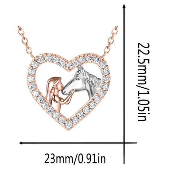 Fashion Heart-shaped Full Diamond Girl And Horse Necklace