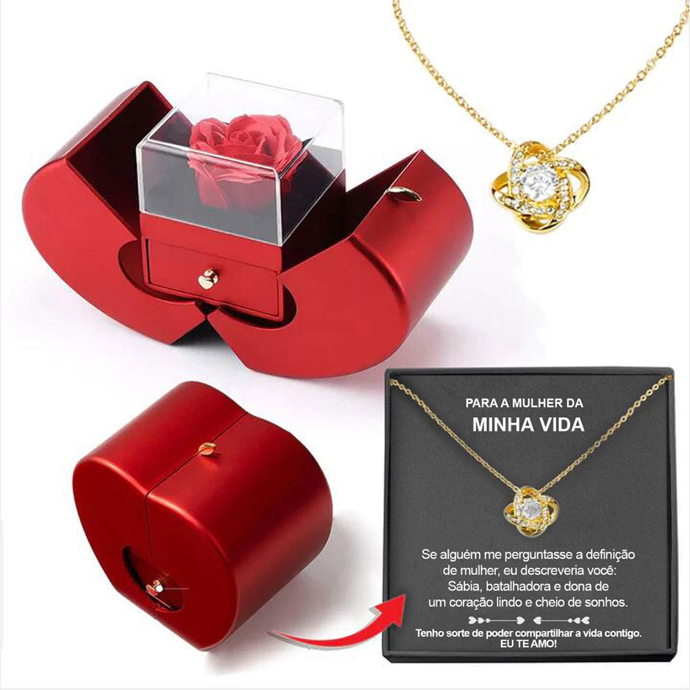 Fashion Jewelry Box Red Apple Gift Necklace Eternal Rose For Girl Mother' Days Valetine'sday