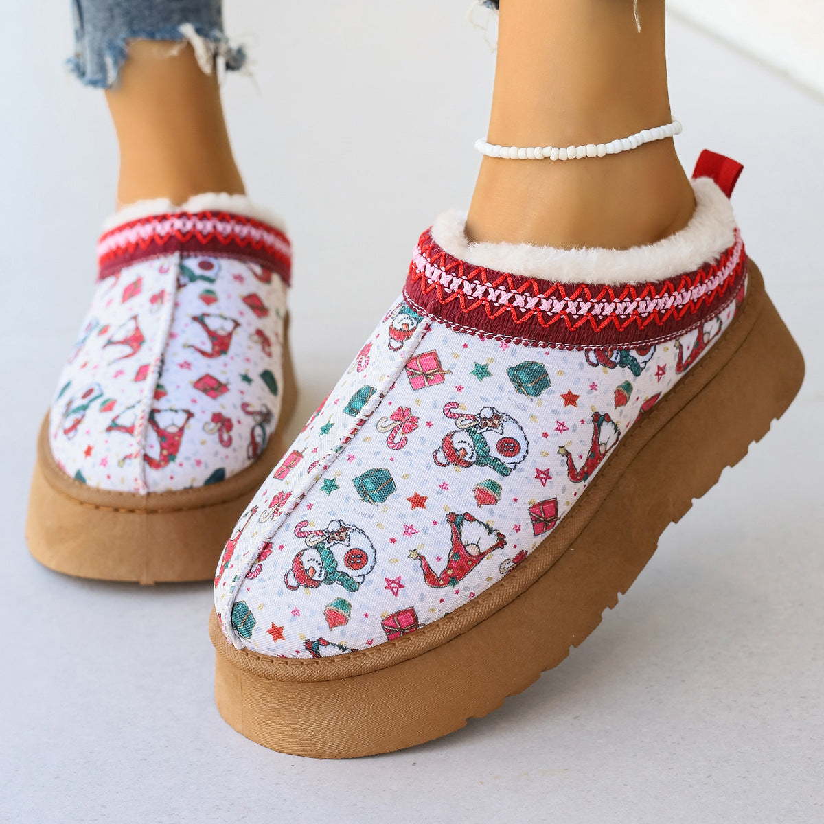 Women's Cartoon Christmas Print Ankle winter short Boots.