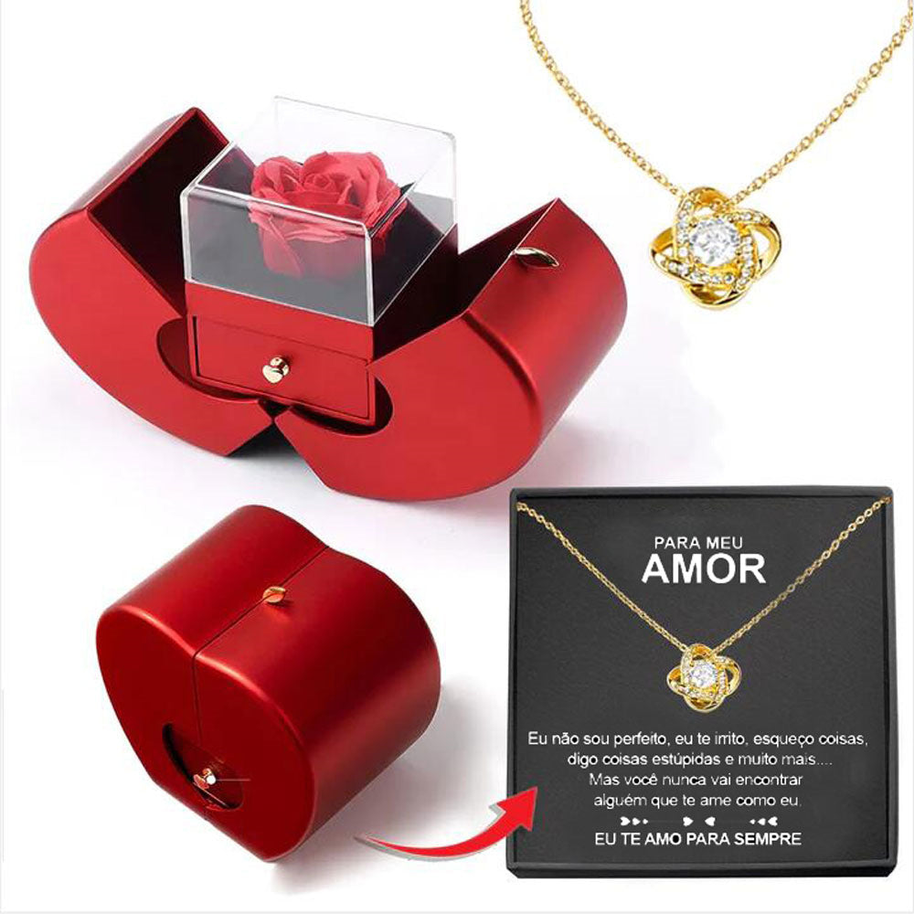 Fashion Jewelry Box Red Apple Gift Necklace Eternal Rose For Girl Mother' Days Valetine'sday