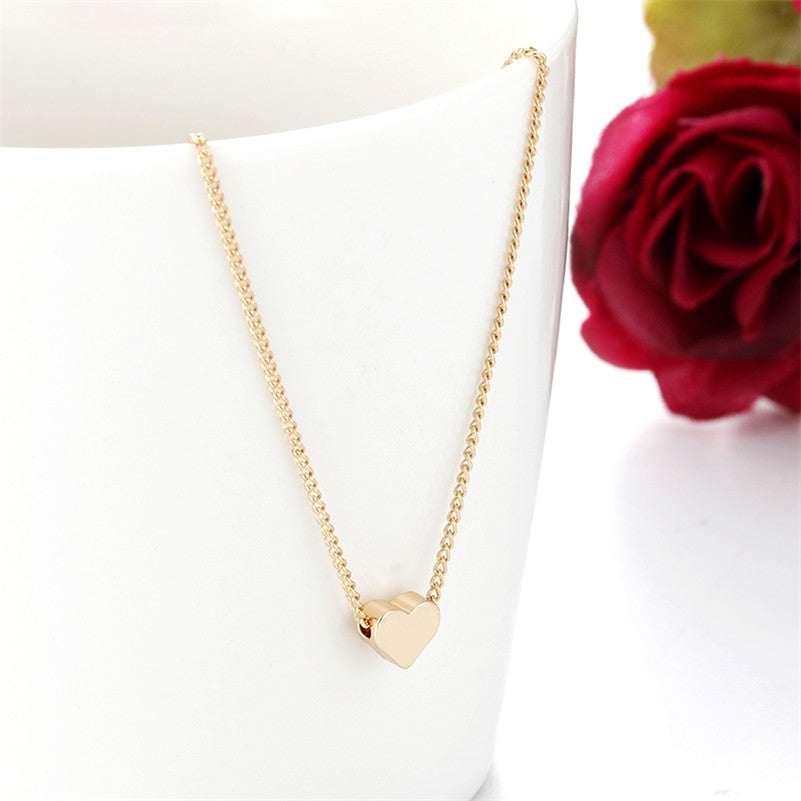 Simple Fashion Gold Color Double-sided Love Pendant necklaces.