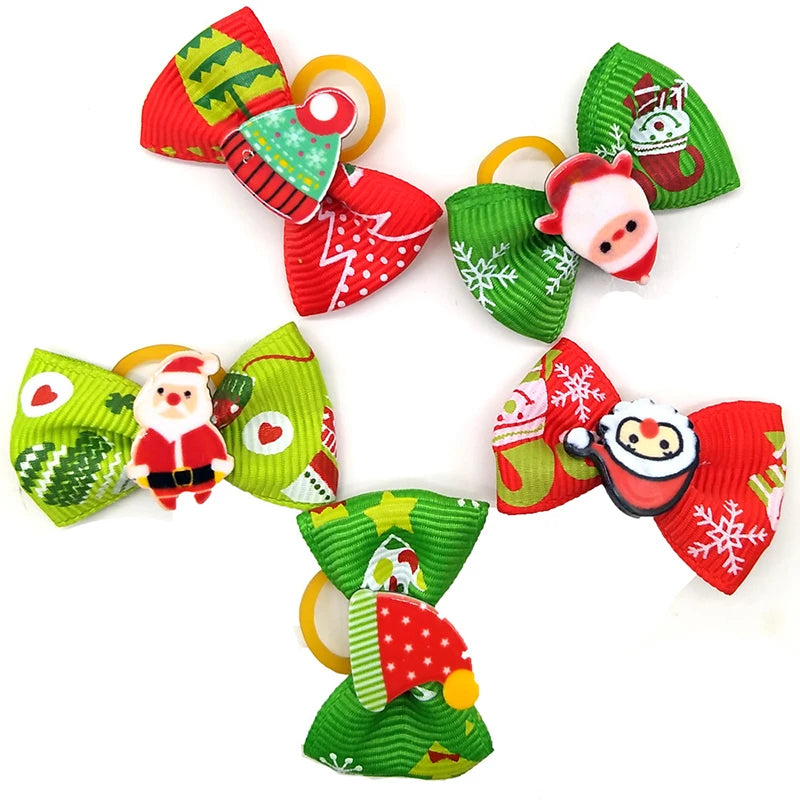 10 Pcs Christmas Pet Bows Dog Hair Accessories Holiday Party