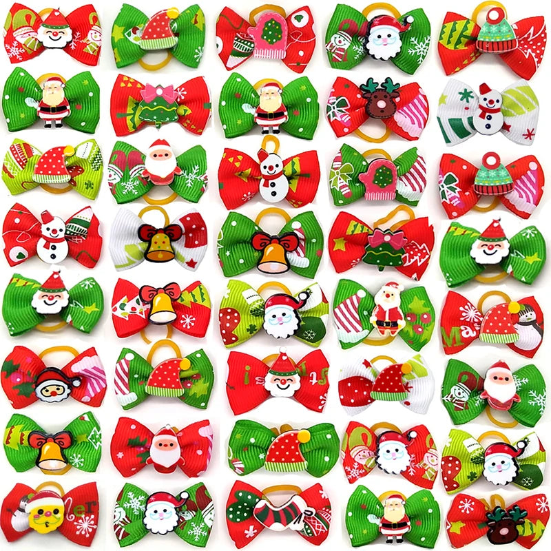 10 Pcs Christmas Pet Bows Dog Hair Accessories Holiday Party