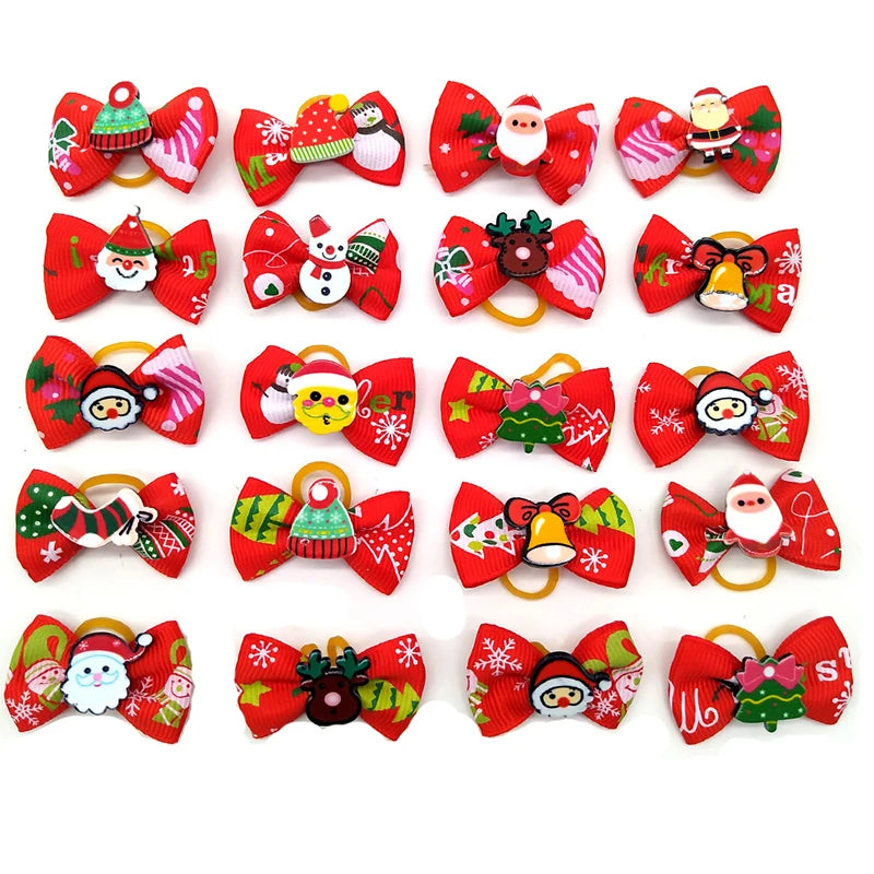 10 Pcs Christmas Pet Bows Dog Hair Accessories Holiday Party