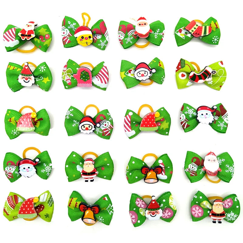 10 Pcs Christmas Pet Bows Dog Hair Accessories Holiday Party