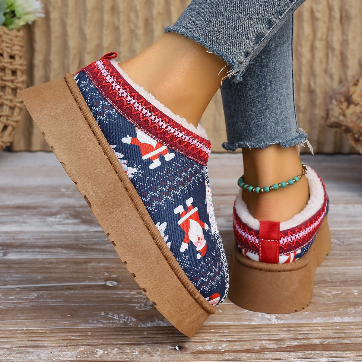 Women's Cartoon Christmas Print Ankle winter short Boots.