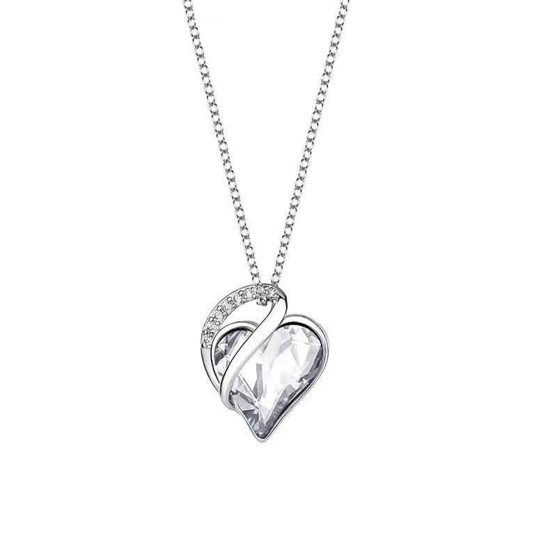 Sliver Heart Shaped Geometric Necklace Jewelry Women's Clavicle Chain