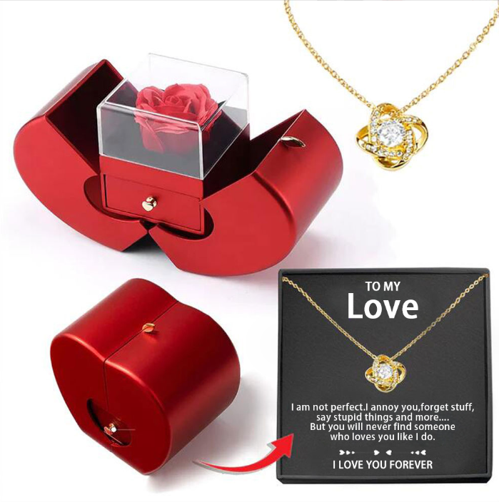 Fashion Jewelry Box Red Apple Gift Necklace Eternal Rose For Girl Mother' Days Valetine'sday