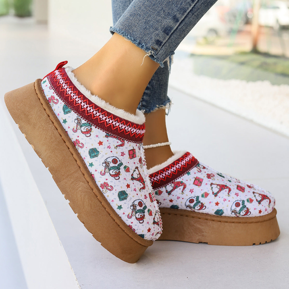 Women's Cartoon Christmas Print Ankle winter short Boots.