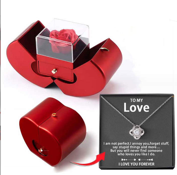 Fashion Jewelry Box Red Apple Gift Necklace Eternal Rose For Girl Mother' Days Valetine'sday